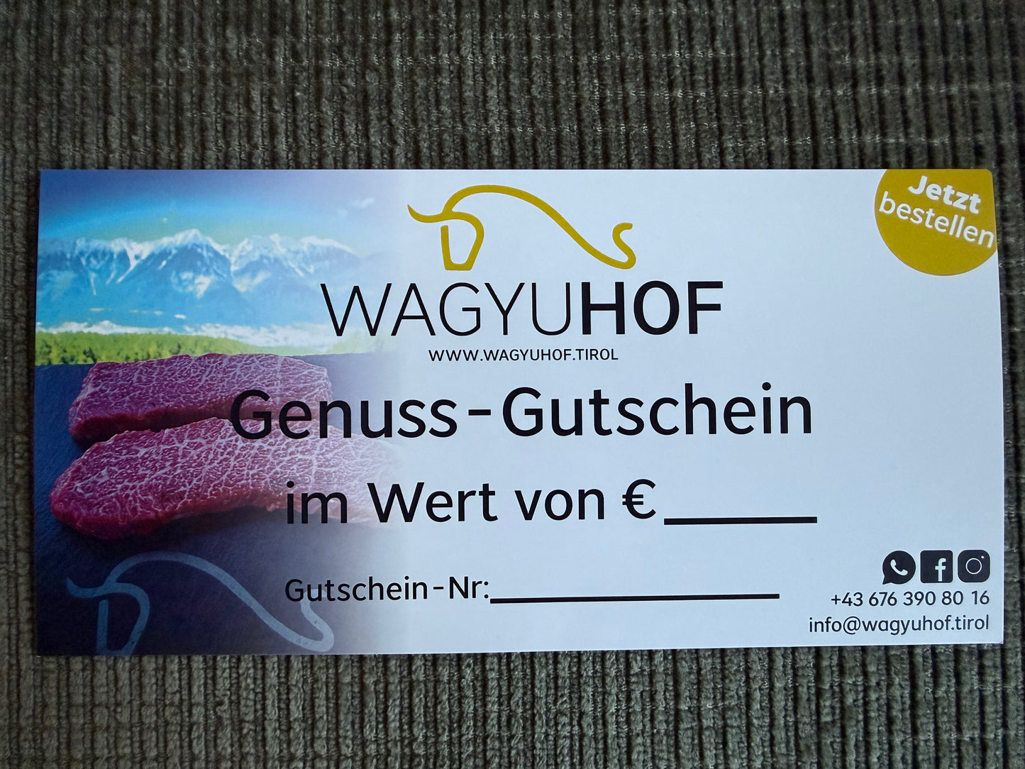 Gutschein: Wagyu-Genussgutschein